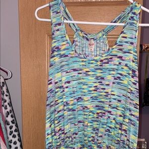Blue and Green Pleated Ribbed Tank Top Coverup